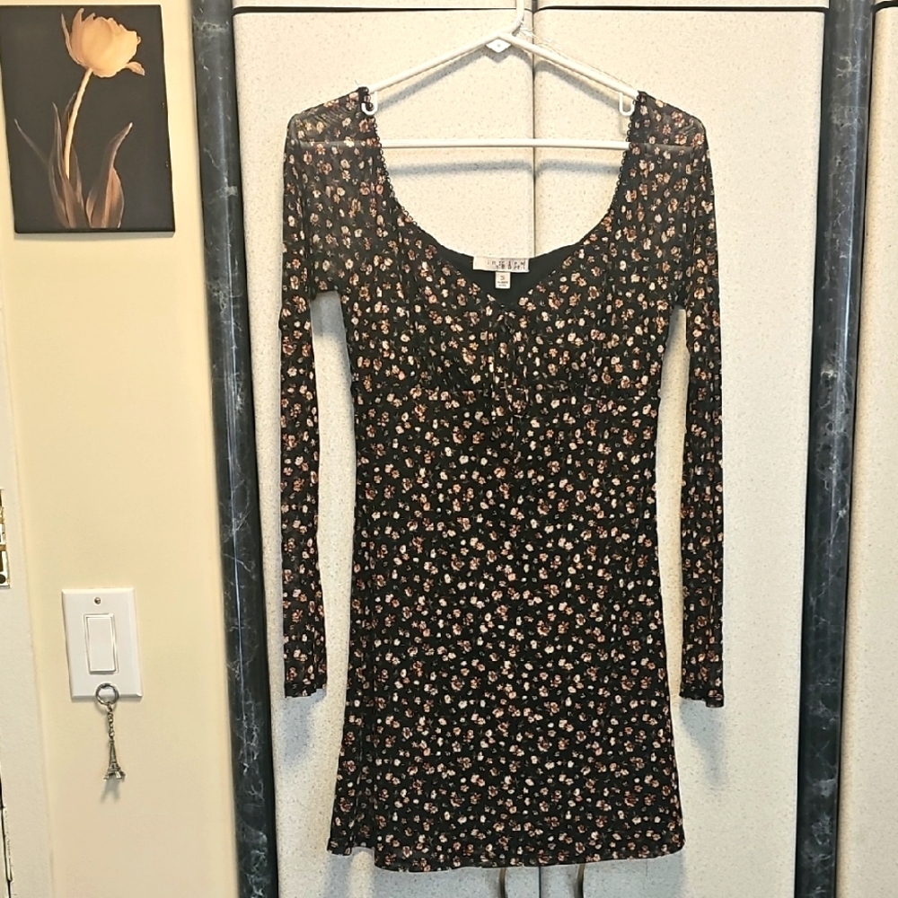 Inspired Hearts Floral Dress with Sheer Long Sleeves, size S